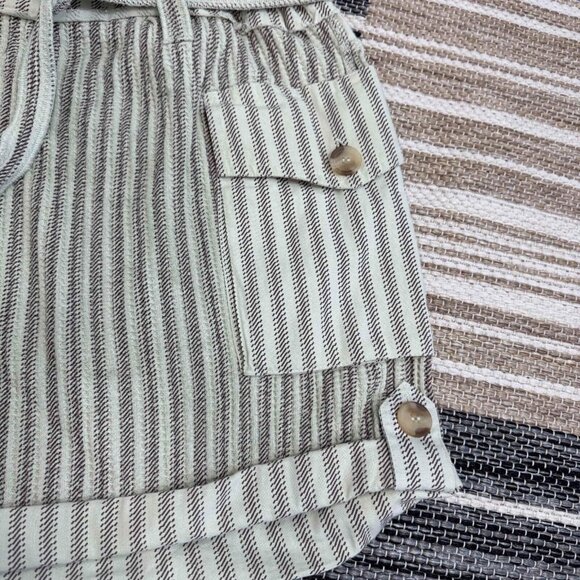 Free People One Harriet Striped Shorts Pockets Relaxed Fit Green Brown Sz Large - Picture 6 of 14
